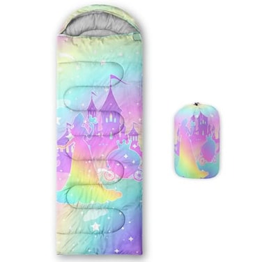 Axolotl Princess Kids Girls Sleeping Bag Lightweight Waterproof Cold Weather Camping Hiking Rainbow