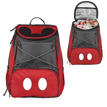 PICNIC TIME Disney Mickey Mouse Backpack Cooler Insulated Soft Cooler Backpack Waterproof Lunch Bag Portable Hiking Backpack Ice Chest for Picnic Beach Camping Travel Red with Gray Accents