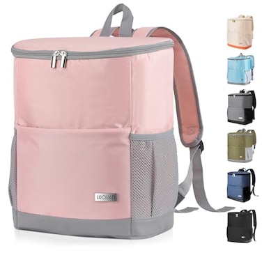 HAWGON Insulated Cooler Backpack Small Leak Proof Backpack Cooler 30 Cans Waterproof Lightweight Cooler Bag for 12h HotCold Retention Portable Soft Cooler for Travel Camping Beach LunchPink