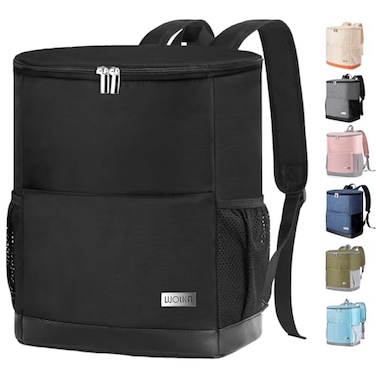 HAWGON Wolka Insulated Cooler Backpack Small Leak Proof Backpack Cooler 30 Cans Waterproof Lightweight Cooler Bag for 12h HotCold Retention Portable Soft Cooler for Travel Camping Beach Black
