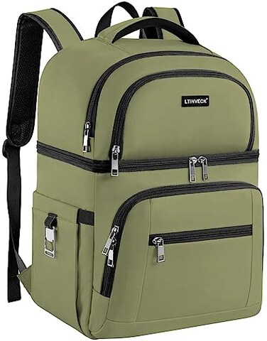 LTINVECK Cooler BackpackInsulated Backpack Cooler Leakproof Double Deck Cooler Bag for Men Women RFID Lunch Backpack
