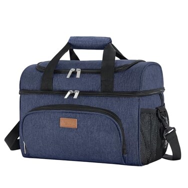 Lifewit Insulated Cooler Bag 32 Can Large Leakproof Beach Cooler Lightweight Portable Double Layer SoftSided Travel Ice Chest for Camping Kayaking Road Trips Grocery Shopping Dark Blue