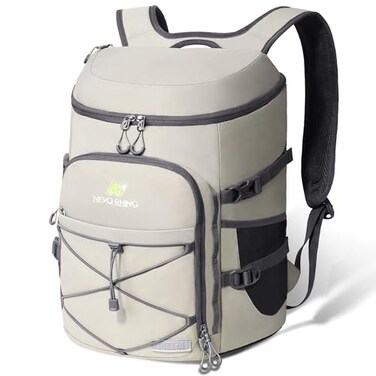 N NEVO RHINO Backpack Cooler 36 Cans Light Gray Nylon Insulated Waterproof Leakproof Large Capacity Multiple Pockets 185 lbs