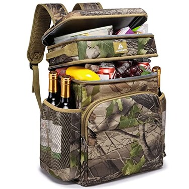 Laripwit 54 Cans Backpack Cooler Insulated LeakProof Camo Cooler Backpack Double Deck Lunch Backpack for Men Women Perfect Tactical Soft Cooler Bag for Camping Picnic Beach Hiking