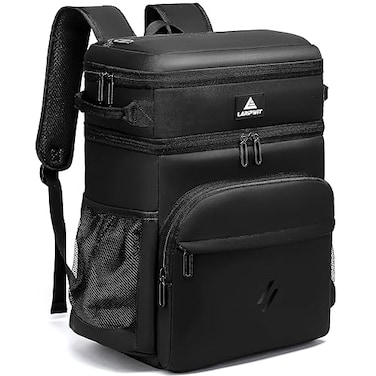 Laripwit 54 Cans Backpack Cooler Insulated LeakProof Large Leather Cooler Backpack Double Deck Lunch Backpack for Men Women Perfect Soft Cooler Bag for Work Camping Picnic Beach Hiking