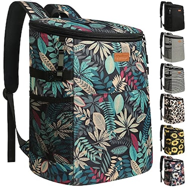 Vankor Camping Cooler Backpack 30 Cans Soft Backpack Coolers Insulated Leak Proof Travel Cooler Bag Waterproof Lunch Picnic Beach Work Trip Thermal Bag Drink Beverage Beer Bag Cooler Colorful Leaves