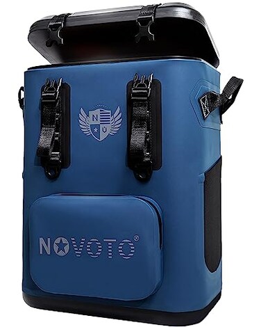 Novoto Magnetic Backpack Cooler 21Quart Capacity Blue HandsFree Zipperless Design 2Inch TPU Foam Insulation Portable SandResistant