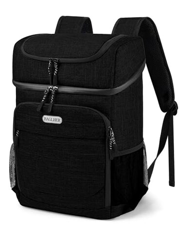 BAGLHER Cooler Backpack 30 Cans Leakproof Waterproof Cooler Bag with 5 Reusable Ice Pack for Camping Beach Hiking Black