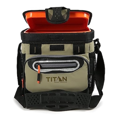 Titan by Arctic Zone Deep Freeze Cooler 9 Can Zipperless Hardbody Cooler with Deep Freeze Insulation HardBody Liner and SmartShelf Moss Green