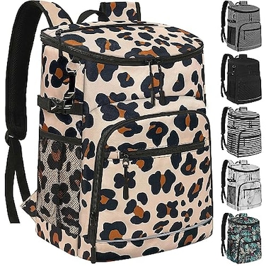 Capolo Cooler Backpack Insulated Leakproof Waterproof Backpack Cooler Bag 30 Cans Large Capacity Lightweight Travel Camping Beach Drink Beverage Beer Bag Cooler Ice Chest for Men and Women Leopard
