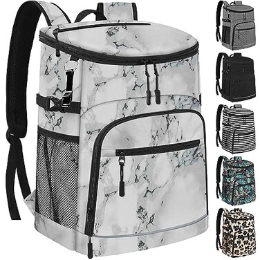 Capolo Cooler Backpack Insulated Leakproof Waterproof Backpack Cooler Bag 30 Cans Large Capacity Lightweight Travel Camping Beach Drink Beverage Beer Bag Cooler Ice Chest for Men and Women Marble
