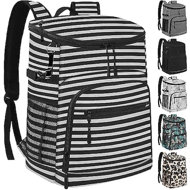 Capolo Cooler Backpack Insulated Leakproof Waterproof Backpack Cooler Bag 30 Cans Large Capacity Lightweight Travel Camping Beach Drink Beverage Beer Bag Cooler Ice Chest for Men and Women Stripe