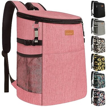 Vankor Camping Cooler Backpack 30 Cans Soft Backpack Coolers Insulated Leak Proof Travel Cooler Bag Waterproof Lunch Picnic Beach Work Trip Thermal Bag Drink Beverage Beer Bag Cooler Coral Red