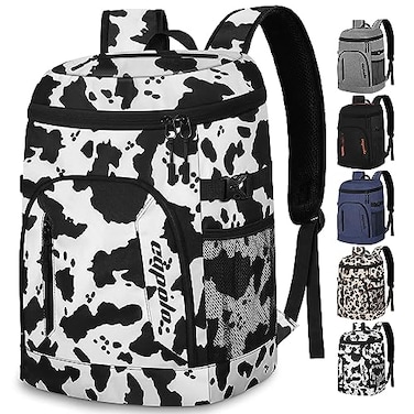 Capolo Cooler Backpack for Men Women Insulated Backpack Cooler Leak Proof Large Capacity Thermal Bag Beverage Soft Cooler Bag Lunch Backpack for Travel Picnic Hiking Cowprint 30 Cans