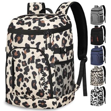 Capolo Cooler Backpack for Men Women Insulated Backpack Cooler Leak Proof Large Capacity Thermal Bag Beverage Soft Cooler Bag Lunch Backpack for Travel Picnic Hiking Leopardprint 30 Cans