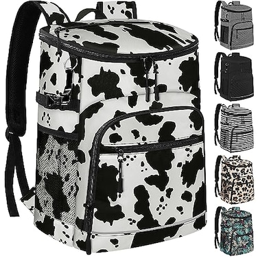 Capolo Cooler Backpack Insulated Leakproof Waterproof Backpack Cooler Bag 30 Cans Large Capacity Lightweight Travel Camping Beach Backpack Cooler Ice Chest for Men and Women cowprint