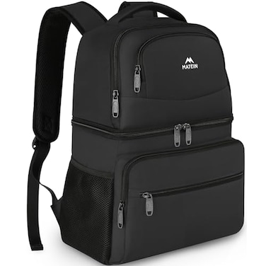 MATEIN Backpack Cooler for Men Women 26 Cans Insulated Lunch Backpack Double Layer Coolers Bag LeakProof Soft Lunch box Backpack with Cooler Compartment Beer Gifts for Travel Beach Black