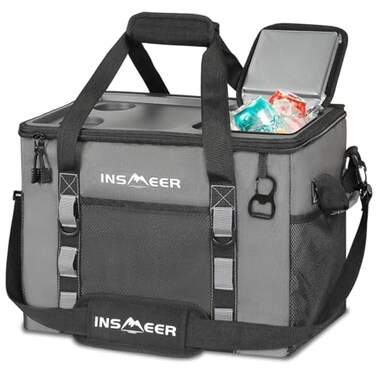 INSMEER Soft Cooler Bag with Hard Shell 2 Cup Holders Portable 40L70 Cans Collapsible Cooler Bags Insulated with Leakproof for Travel ice chests and Cooler Lunch Box for Beach Camping Picnic