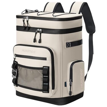 Hulongo 30L Large Cooler Backpack Leakproof Insulated Backpack Cooler for Women Waterproof Double Deck Beige