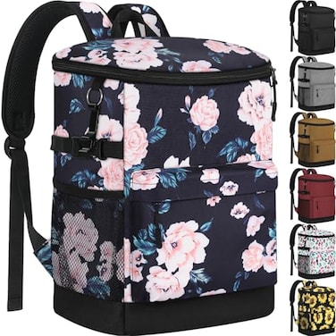Tenot Cooler Backpack 33 Cans Backpack Coolers Insulated Leak Proof Soft Beach Cooler Bag for Men Women Ice Chest Backpack Camping Hiking Picnic Travel Cooler Lunch Backpack Pink Floral