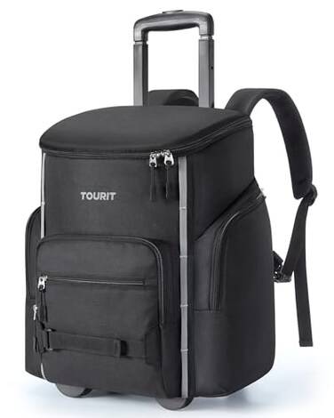 TOURIT Rolling Cooler Backpack Leakproof Waterproof Insulated 36 Cans Beach Cooler with Wheels and Handle Outdoor Camping Picnic Travel Black
