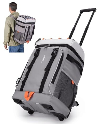 TOURIT 50 Cans Rolling Backpack Double Deck DualBar Handle Travel Soft Cooler Bag with Wheels 30L Space Beach Cooler Size 181531311Grey