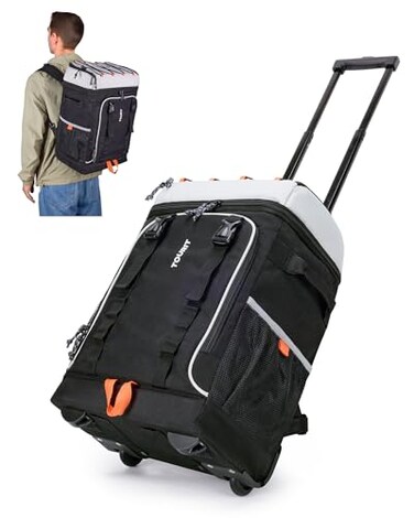 TOURIT 50 Cans Rolling Backpack Double Deck DualBar Handle Travel Soft Cooler Bag with Wheels 30L Space Beach Cooler Size 181531311Black