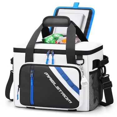 Maelstrom 30 Can Large Leakproof Soft Cooler Bag Insulated Collapsible Ice Chest with Bottle Opener Portable for Beach Camping Travel Shopping White