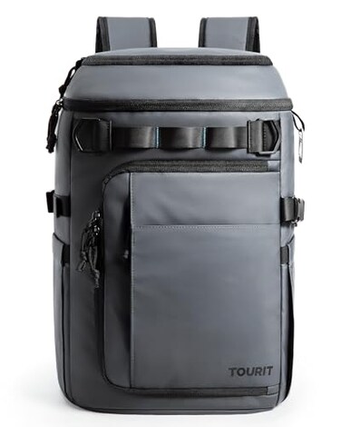 TOURIT 38 Cans Backpack Cooler Leak Proof Waterproof 2 Insulated Compartments Soft Cooler Bag Beach Travel Camping Picnic Grey