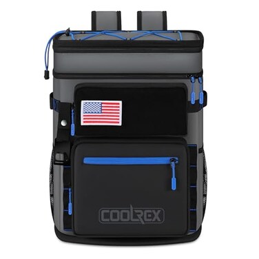 COOLREX Large Backpack Cooler 36 Can Cooler Backpack with 2 Insulated Compartments Leak Proof Waterproof Travel Backpack Camping Beach Picnic Lunch Thermal Bag for Women and Men Gray
