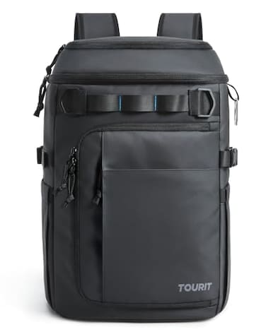 TOURIT 38 Cans Backpack Cooler Leak Proof Waterproof 2 Insulated Compartments Soft Cooler Bag Beach Travel Camping Picnic Black