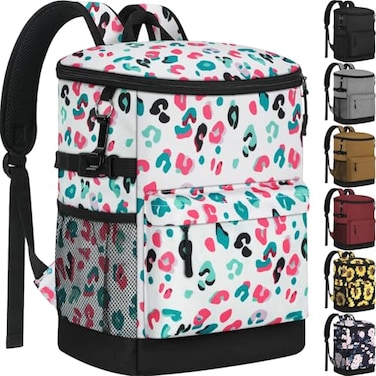 Tenot Cooler Backpack 33 Cans Backpack Coolers Insulated Leak Proof Soft Beach Cooler Bag for Men Women Ice Chest Backpack Camping Hiking Picnic Travel Cooler Lunch Backpack Blue Leopard Print