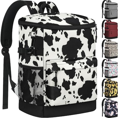 Tenot Cooler Backpack 33 Cans Backpack Coolers Insulated Leak Proof Soft Beach Cooler Bag for Men Women Ice Chest Backpack Camping Hiking Picnic Travel Cooler Lunch Backpack Cow Print