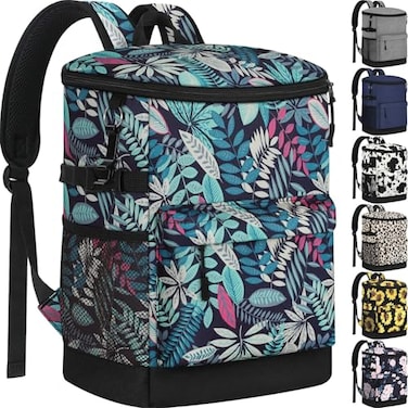 Tenot Cooler Backpack 33 Cans Backpack Coolers Insulated Leak Proof Soft Beach Cooler Bag for Men Women Ice Chest Backpack Camping Hiking Picnic Travel Cooler Lunch Backpack Blue Leaves