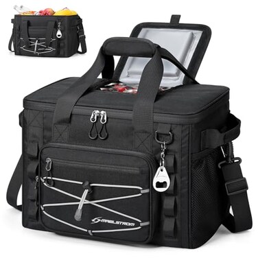 Maelstrom Soft Sided Cooler Bag 3040 Can Collapsible Insulated Ice Chest Large Leakproof Portable Storage for Camping Travel Kayaking Beach 4Black with lid 30 Can