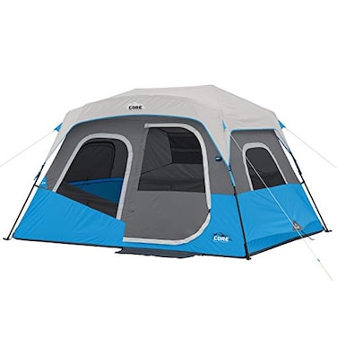 CORE 6 Person Instant Cabin Tent with LED Lights Large Family Lighted Pop Up Tent for 60 Second Camp Setup Included Storage Pockets for Camping Accessories