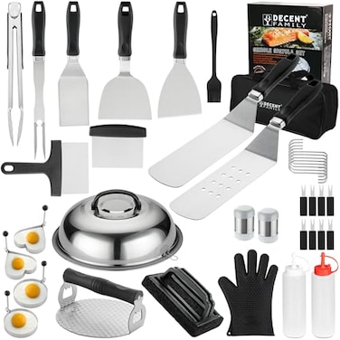 DY DECENT FAMILY 39PCS Griddle Accessories Kit Flat Top Grill Accessories Set for Outdoor Barbecue Griddle Tools Set with Basting Cover Spatula Scraper Burger Press Tongs and Cleaning Kit