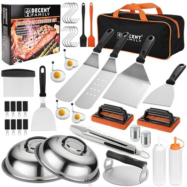 DY DECENT FAMILY 40PCS Griddle Accessories Kit Flat Top Grill Accessories Set for Outdoor Barbecue Griddle Accessories Set with Basting Cover Spatula Scraper Burger Press Tongs Cleaning Kit