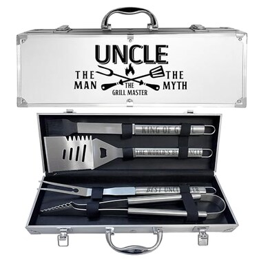 JNDJE Uncle Gifts Uncle Gifts from NieceNephew Heavy Duty Grilling Accessories Kit for Backyard BBQ Thick Stainless Steel Grill Utensils with NonSlip Handle Tool for Man on Birthday Fathers Day