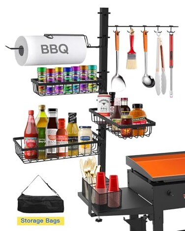 Concons Griddle Caddy Organizer for Blackstone Griddle Accessories for Husband Dad Him Outdoor Kitchen Accessories BBQ Grill Picnic Utensil Condiment Caddy with Paper Towel Holder