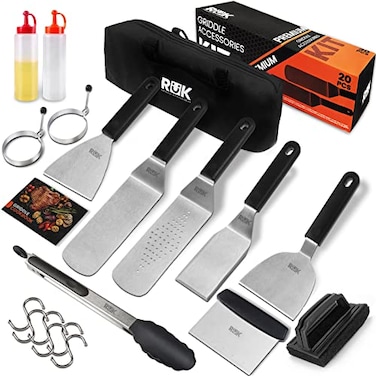 R&Atilde;&frac14;K Blackstone Griddle Accessories Kit RK 20 PCS Flat Top Griddle Accessories Set with AntiScalding Long Handle Metal Spatula Griddle Scraper Cleaning Kit eCookbook for Blackstone and Camp Chef