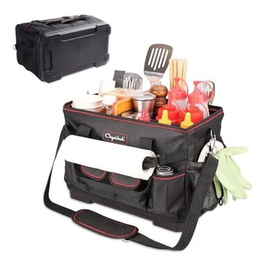 Chyaidach Large Grill Caddy with Hard Bottom and Paper Towel Holder Picnic BBQ Condiment Utensil Organizer Caddy for Blackstone Griddle Accessories Camping Essential Outdoor Cooking Tailgate RV