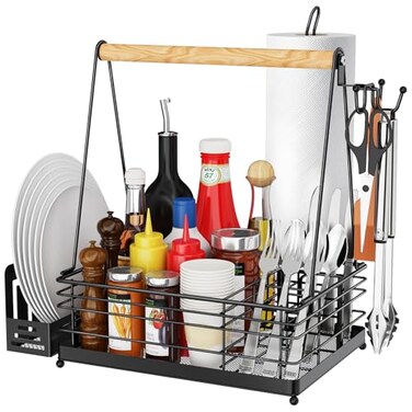 JBBTOOL Grill Caddy with Paper Towel Holder BBQ Caddy for Outdoor Grill Picnic Condiment Utensil Storage Camping Essentials RV Tailgating Essentials Grilling Accessories Grilling Gifts for Men