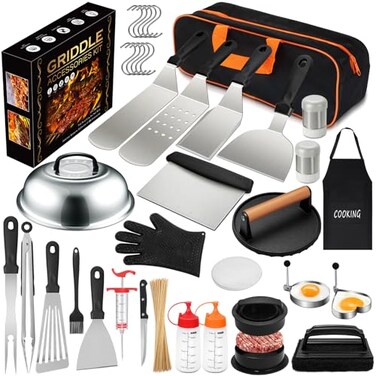 EWFEN 237pcs Griddle Accessories Kit for Blackstone Perfect Flat Top Grilling Accessories Grill Spatula Set with Enlarged Spatulas Basting Cover Burger Press Patty Maker Scraper for Outdoor Barbecue