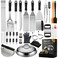 Grilljoy 46PC Griddle Accessories Set with Robust Plastic Handle AllinOne Griddle Tools Kit for Flat Top Grills Teppanyaki Hibachi Stainless Steel Grill Spatula Kit for Outdoor Camping Grilling
