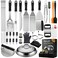 Grilljoy 46PC Griddle Accessories Set with Robust Plastic Handle AllinOne Griddle Tools Kit for Flat Top Grills Teppanyaki Hibachi Stainless Steel Grill Spatula Kit for Outdoor Camping Grilling