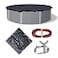Blue Wave Bronze 8Year 18 ft Round Above Ground Pool Cover for Winter Durable WeatherResistant Polyethylene 4 ft Overlap Black Underside Reinforced Grommets Winch Cable Navy Blue