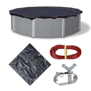 Blue Wave Bronze 8Year 18 ft Round Above Ground Pool Cover for Winter Durable WeatherResistant Polyethylene 4 ft Overlap Black Underside Reinforced Grommets Winch Cable Navy Blue