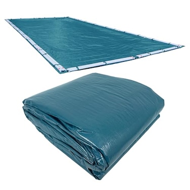 Robelle 14 x 28 ft Extra Heavy Duty Blue Winter Pool Cover for Inground Pools 5 ft Overlap 19 x 33 ft Cover Size Solid 10 x 10 Scrim 291 ozyd2 Style 581428RROB