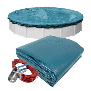 Robelle 24 ft Extra Heavy Duty Blue Winter Pool Cover for Above Ground Pools 4 ft Overlap 28 ft Cover Size Solid 10 x 10 Scrim 291 ozyd2 Style 58244ROB
